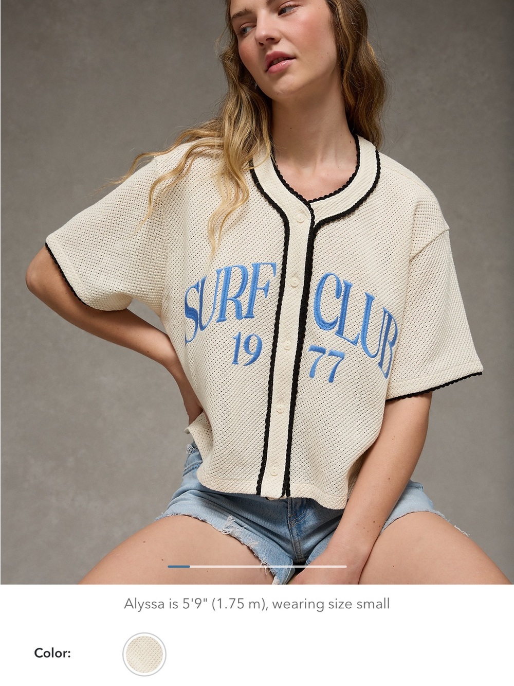 Surf Club 1977 Cream Knit Baseball Top